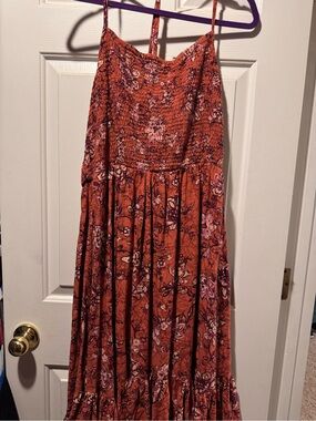 Maurices Rust Floral Maxi Sundress with Pink Accents